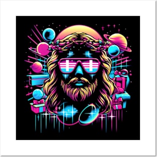 COOL SUNGLASS JESUS PLANETS RETRO 80'S NEON VIBE Posters and Art